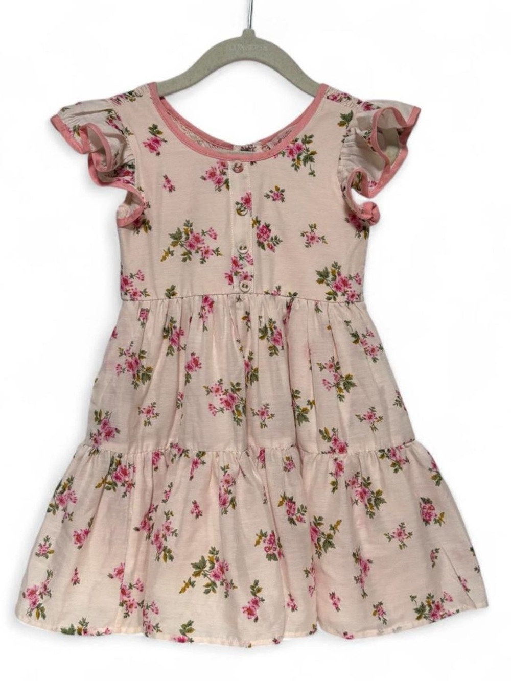 Ivy City Co Baby Girls 12-18M Pink Floral Ruffle Sleeve Tiered Dress Cottagecore